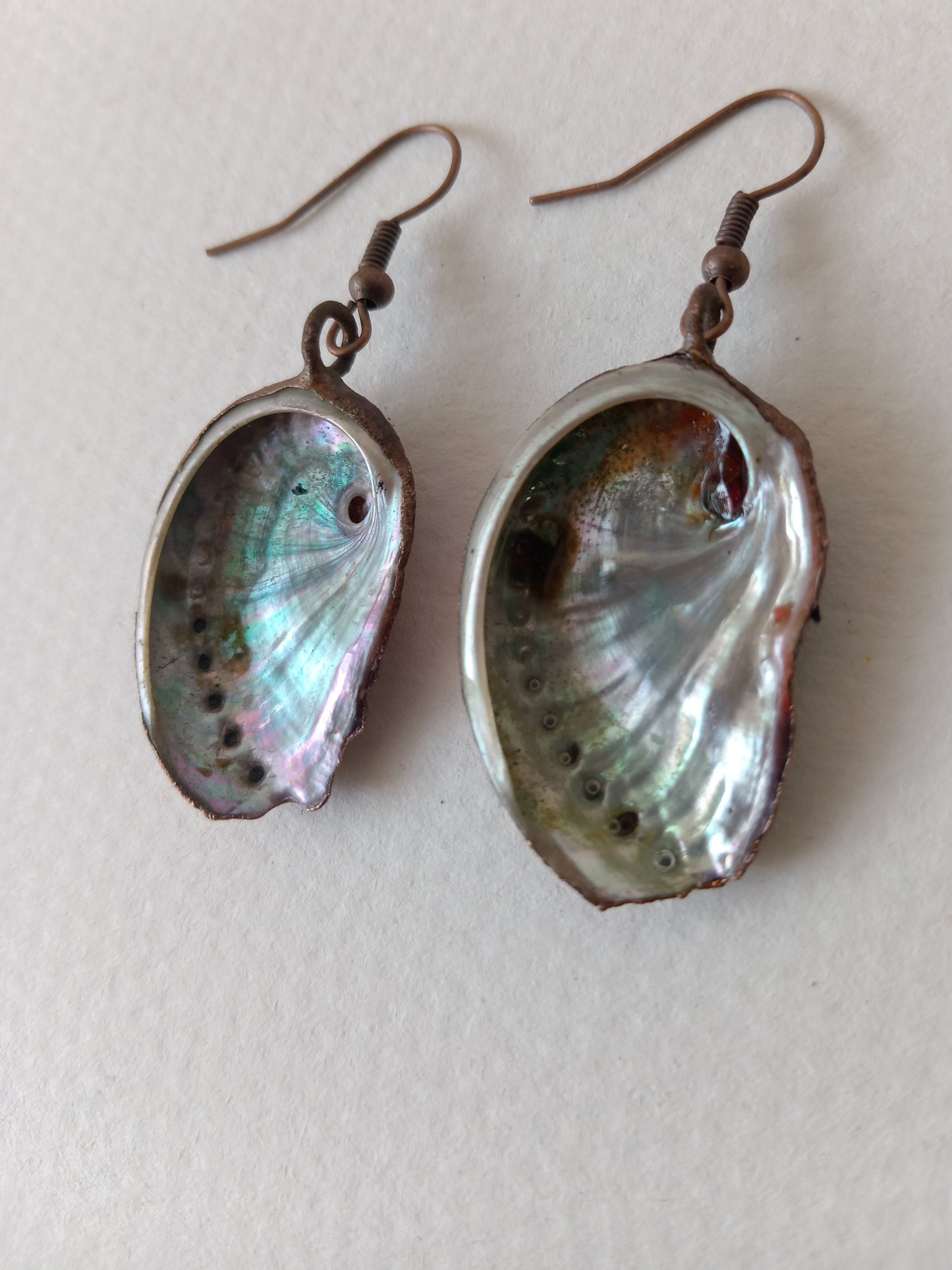 Pearlescent Abalone and Copper Earrings