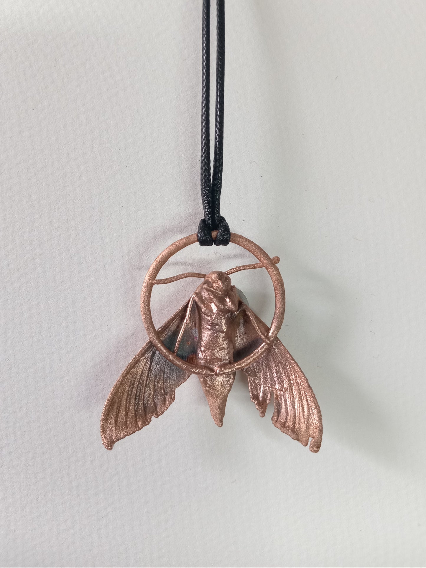 Handmade copper moth talisman, found specimen, wearable art jewellery, South Africa