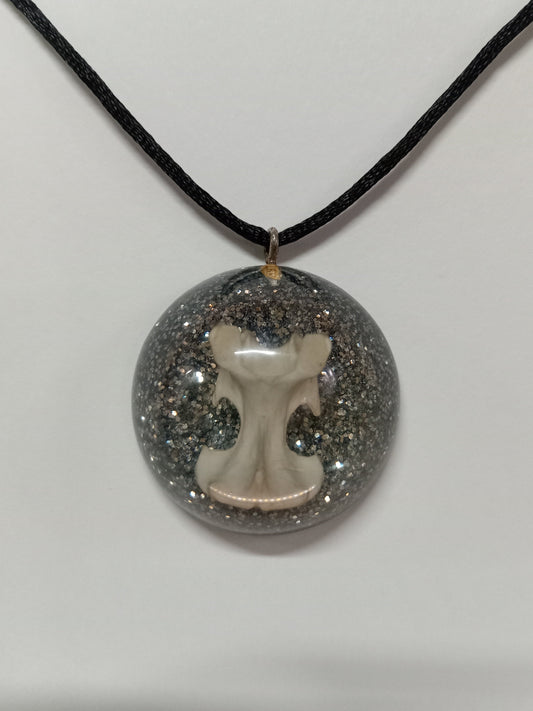 Bone and Glitter Resin Pendant