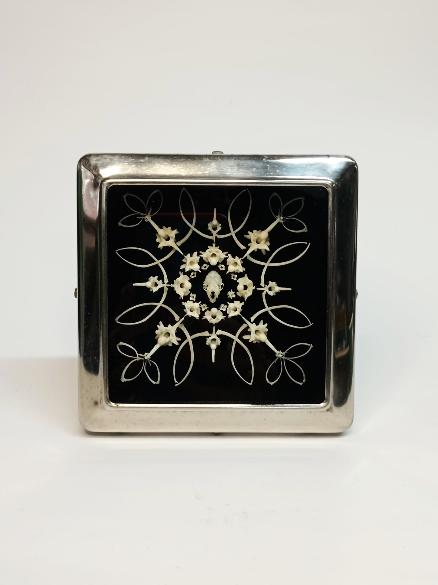 Bat Skull & Snake Bone Mandala in Vintage Clock