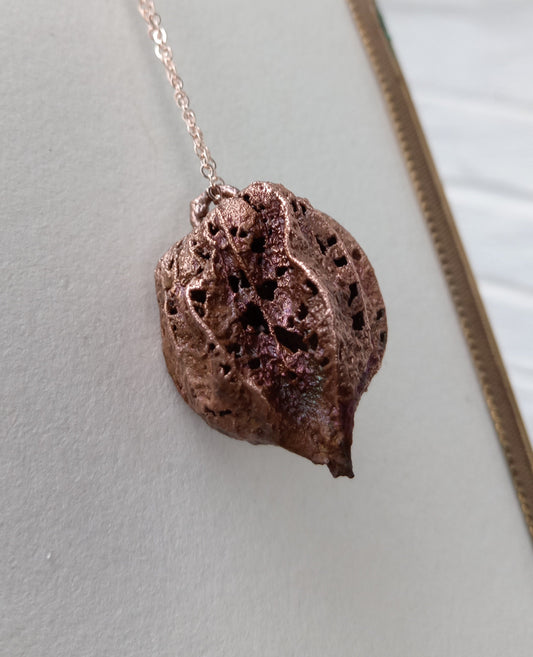 Copper Electroformed Gooseberry Husk Necklace
