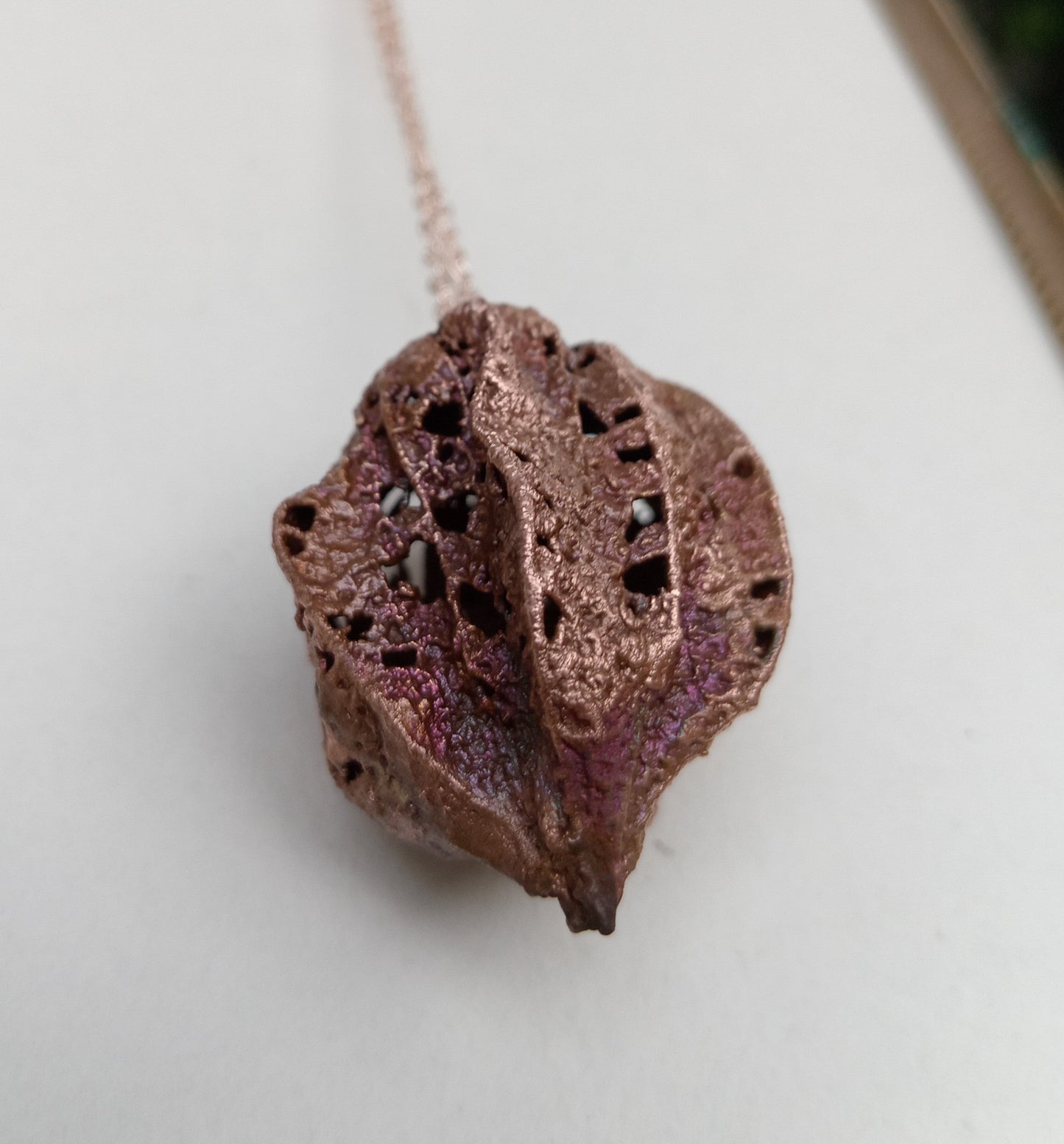 Copper Electroformed Gooseberry Husk Necklace
